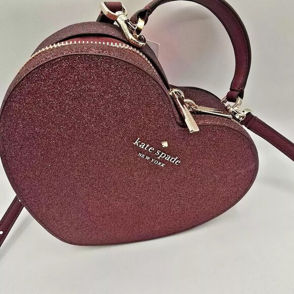 Kate Spade Glitter Heart Crossbody Bag Love Shack Purse Deep Burgundy. New - Picture 1 of 6